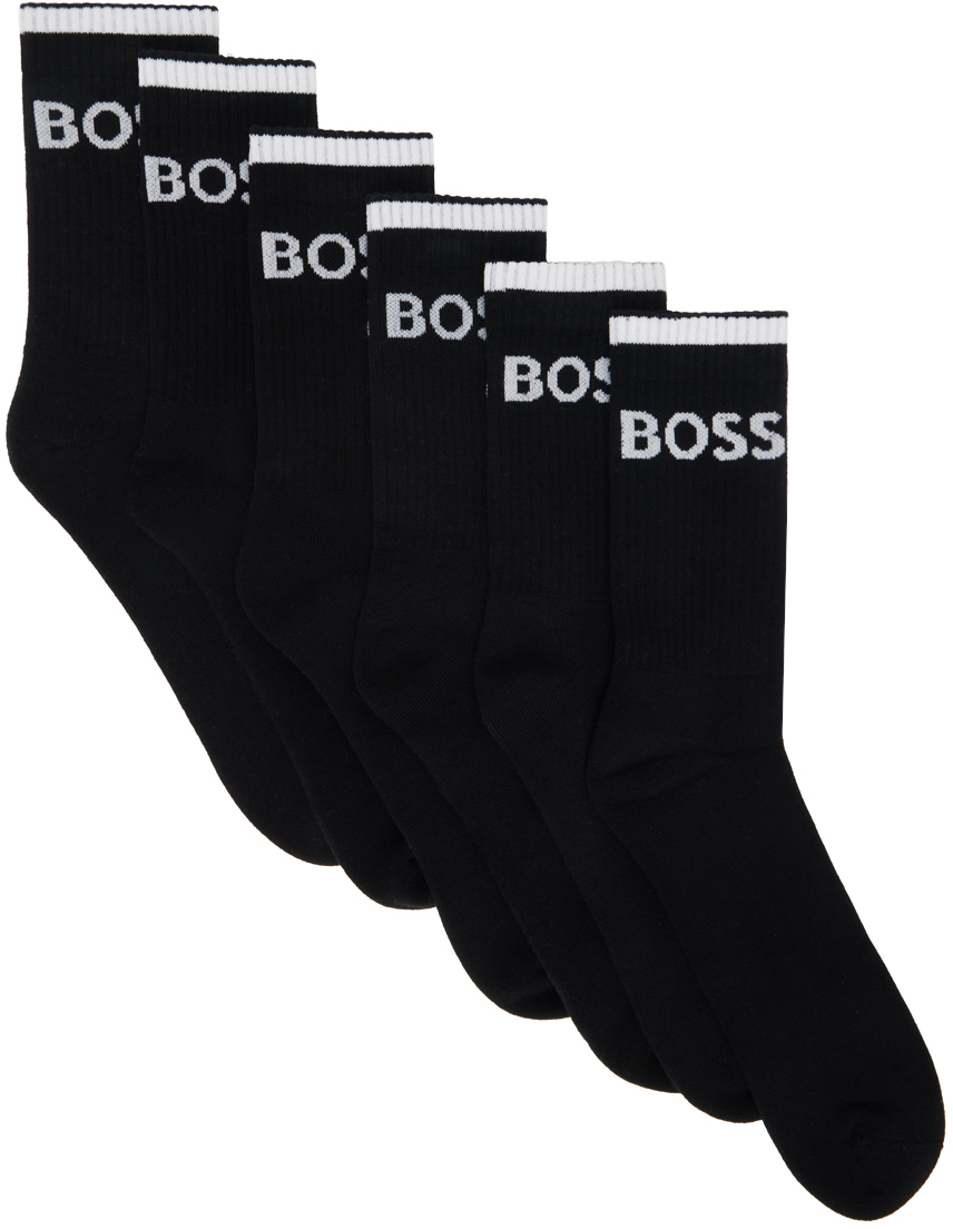 Six-Pack Black Ribbed Short Socks