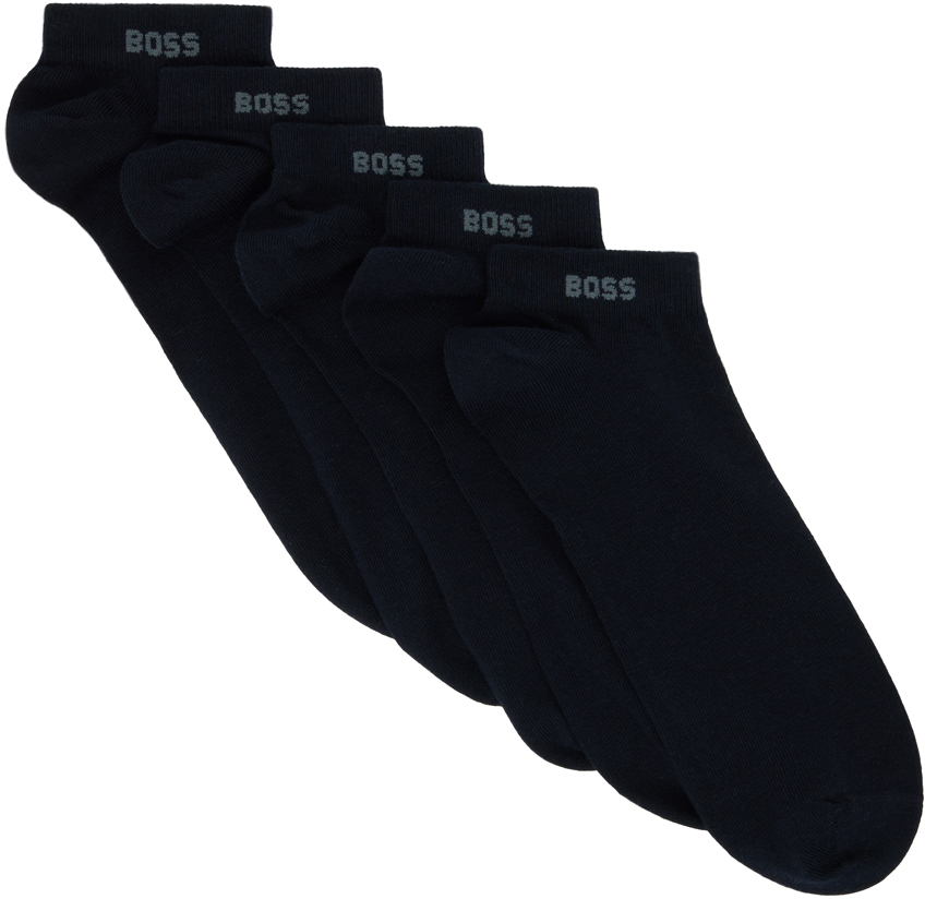 Hugo Boss Five-pack Navy Socks In Dark Blue 401