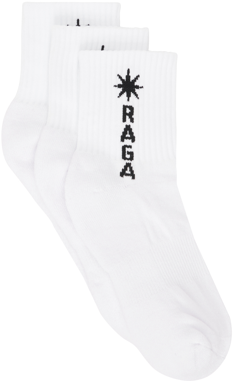 Shop Raga Malak Three-pack White Innocent Socks In White/black