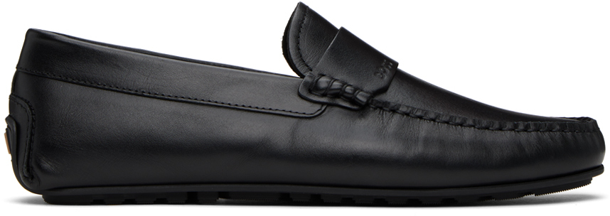 Black Nappa Leather Embossed Logo Loafers
