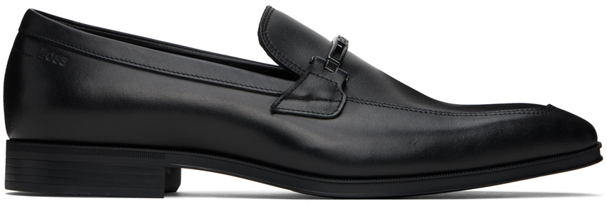 Shop Hugo Boss Black Slip-on Branded Hardware Loafers In 001-black