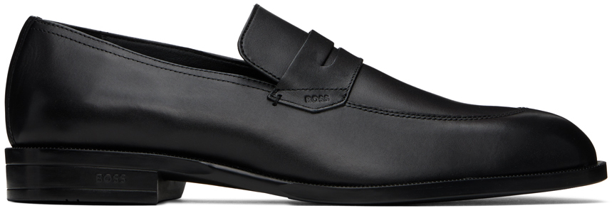 Shop Hugo Boss Black Leather Loafers In 001-black