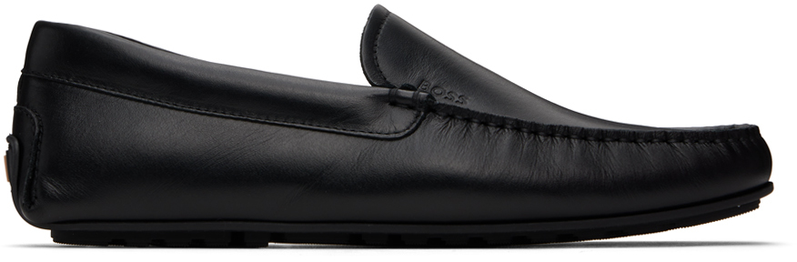 Shop Hugo Boss Black Embossed Loafers In 001-black
