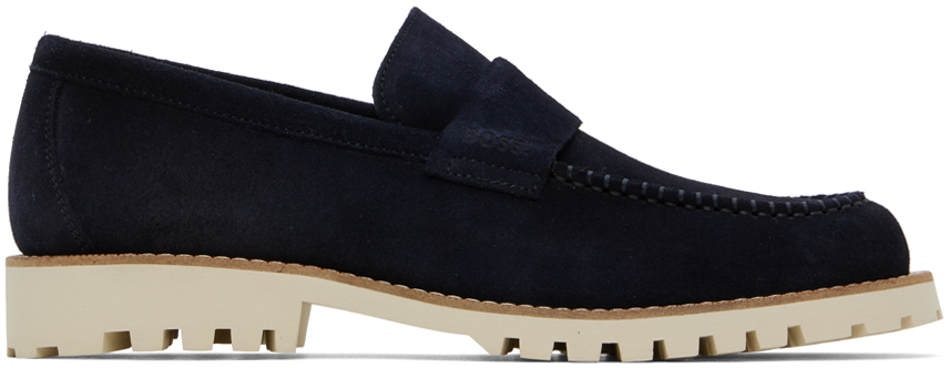 Shop Hugo Boss Navy Slip-on Loafers In 401-dark Blue