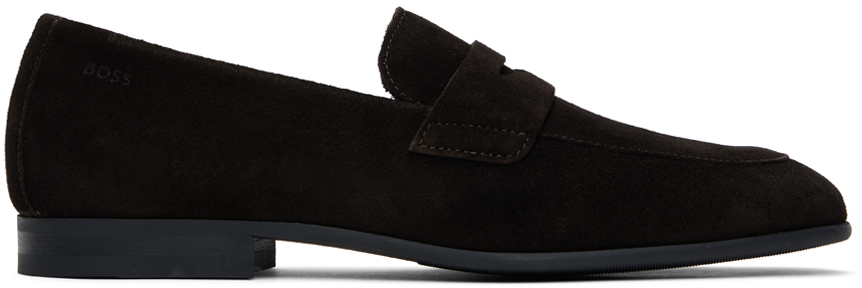 Shop Hugo Boss Brown Cutout Loafers In 201-dark Brown