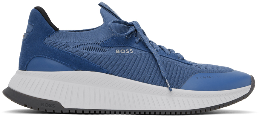 Shop Hugo Boss Blue Sock Knitted Sneakers In Open Blue 479
