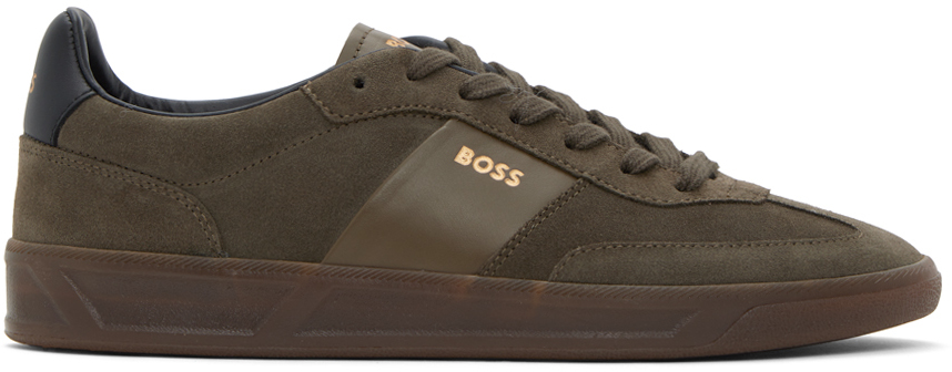 Hugo Boss Khaki Paneled Sneakers In Dark Green 301
