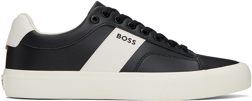 Black & Off-White Cupsole Contrast Band Sneakers