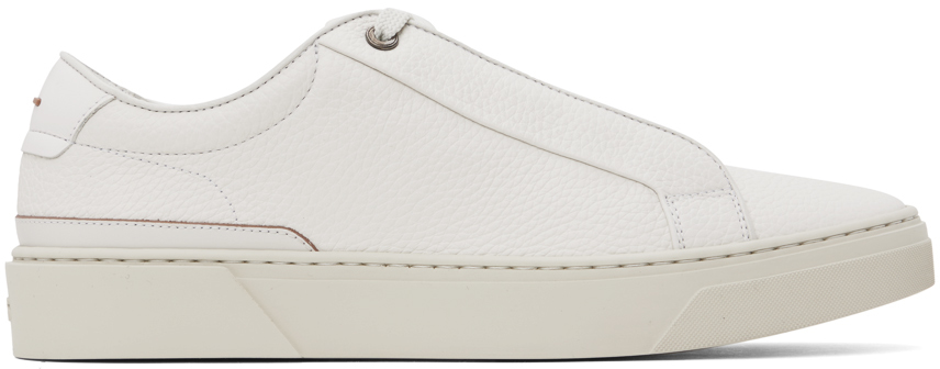 Shop Hugo Boss White Grained Leather Sneakers In Open White 112