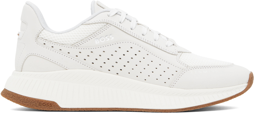 Shop Hugo Boss White Lace-up Sneakers In 102-natural