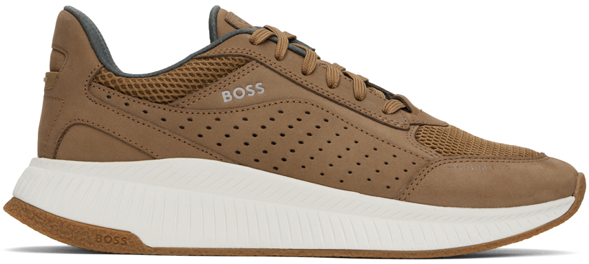 Hugo Boss Brown Lace-up Sneakers In 263-medium Beige