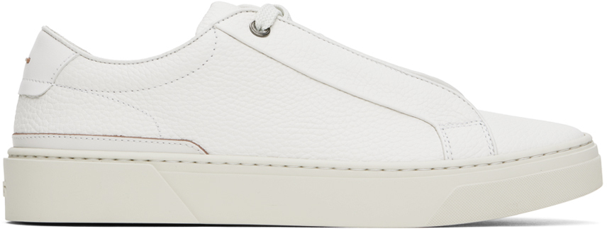 Hugo Boss White Grained Leather Sneakers In 112-open White