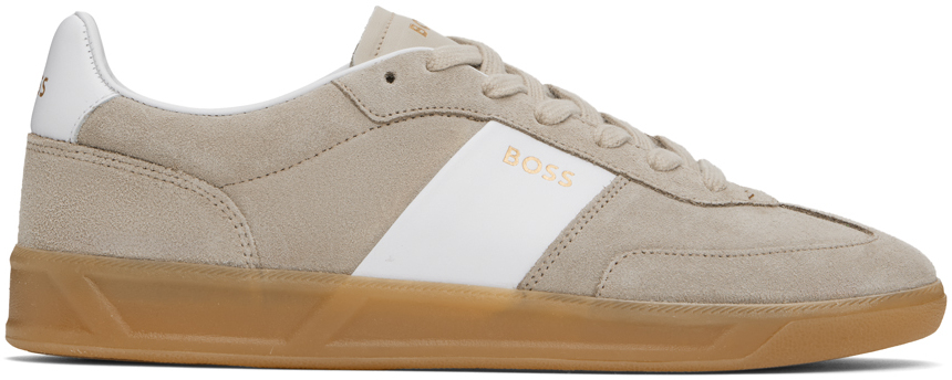 Hugo Boss Taupe & White Suede Sneakers In 260-medium Beige