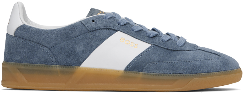 Shop Hugo Boss Blue Suede Sneakers In 429-medium Blue