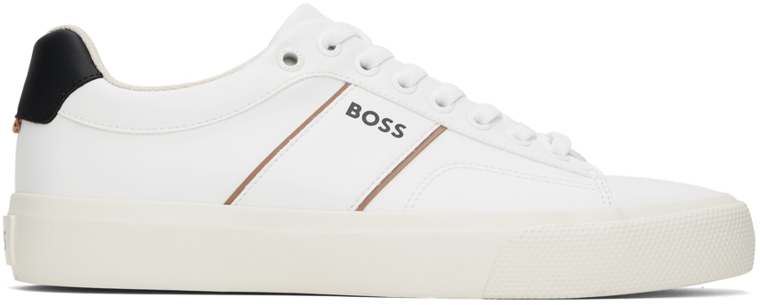 Hugo Boss White Cupsole Lace-up Sneakers In 120-open White
