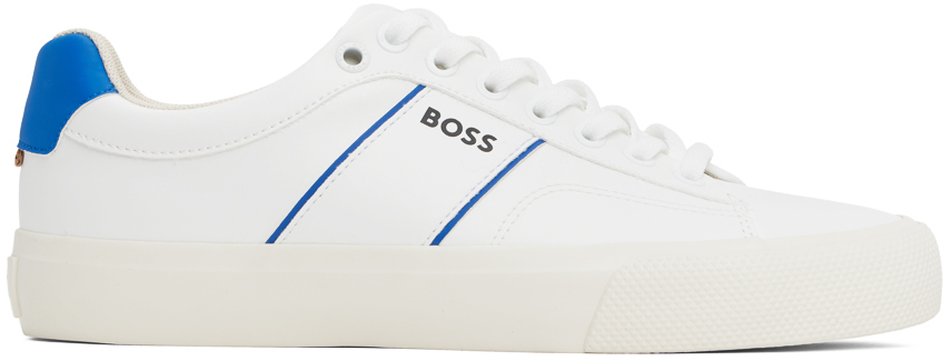 Shop Hugo Boss White Cupsole Lace-up Sneakers In 140-open White