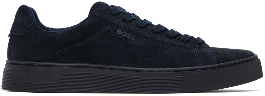 Hugo Boss Navy Lace-up Trainers In 405-dark Blue