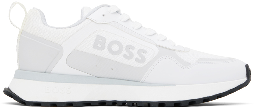 Hugo Boss White & Grey Mixed Material Trainers In 100-white