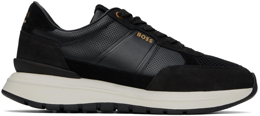 Hugo Boss Black Paneled Sneakers In 001-black