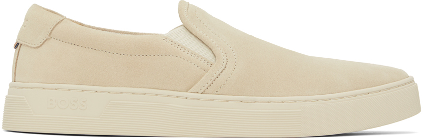 Hugo Boss Suede Slip-on Espadrilles With Jute Sole In 131-open White