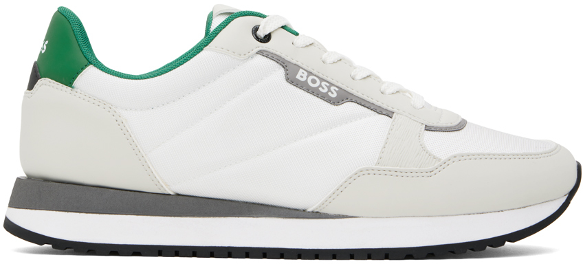 Shop Hugo Boss White & Green Paneled Sneakers In 283-open Beige