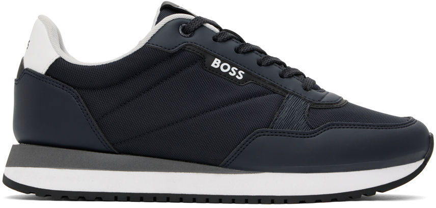 Hugo Boss Navy Embossed Sneakers In 401-dark Blue
