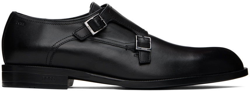 Shop Hugo Boss Black Leather Monkstraps In 001-black