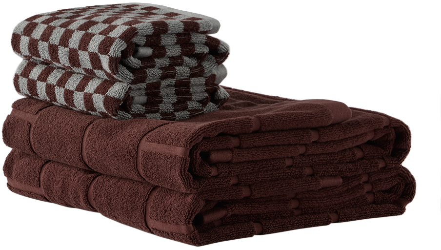 Baina Burgundy & Blue Essential Bathroom 16 Set, 5 Pcs In Multi