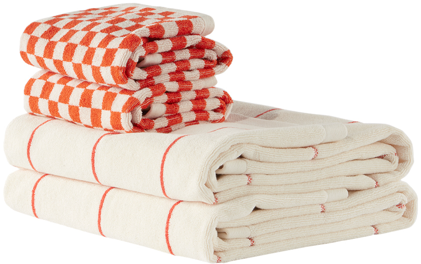 Baina Orange & White Essential Bathroom 15 Set, 5 Pcs In Paloma