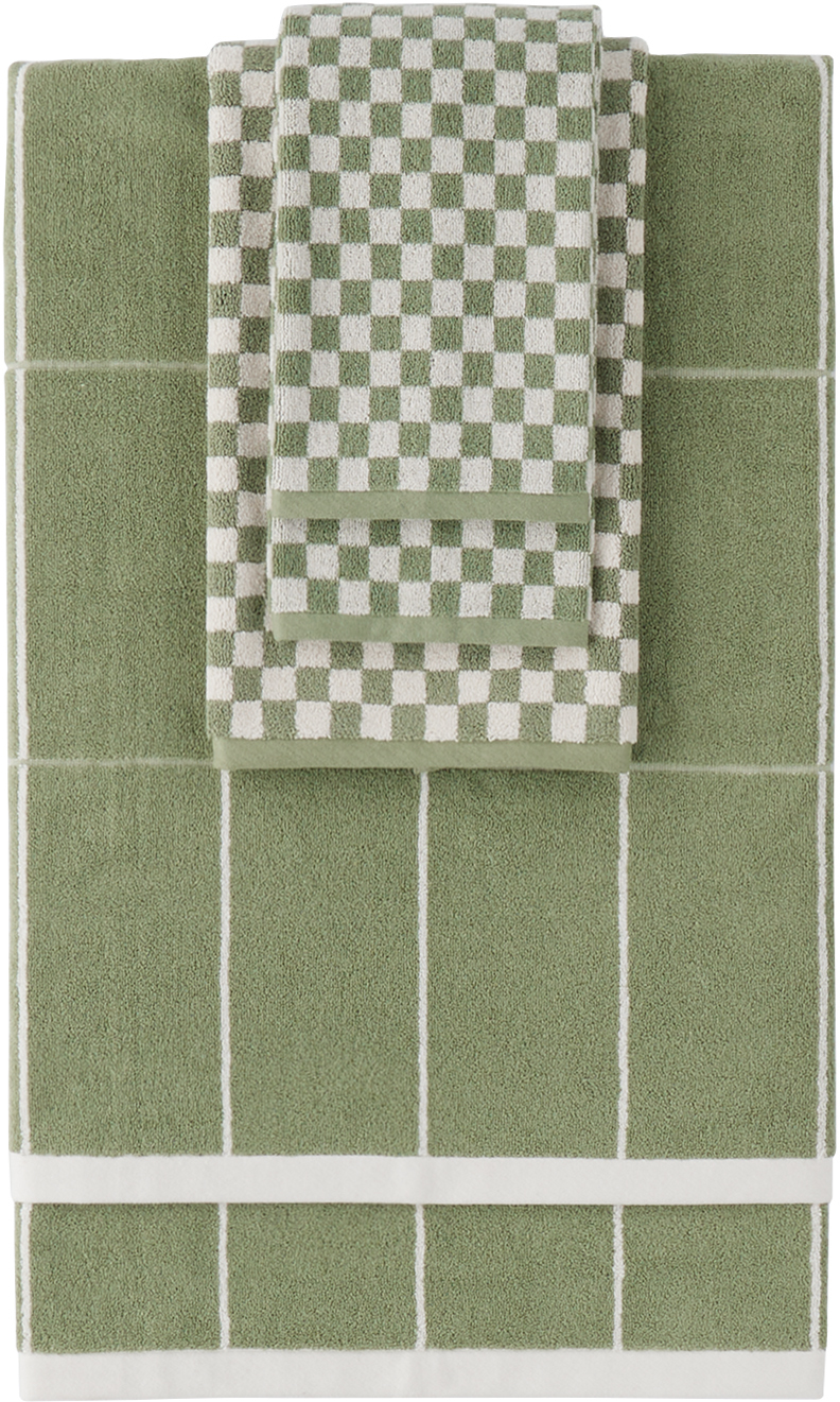 Shop Baina Green & White Essential Bathroom 01 Set, 5 Pcs In Sage & Chalk