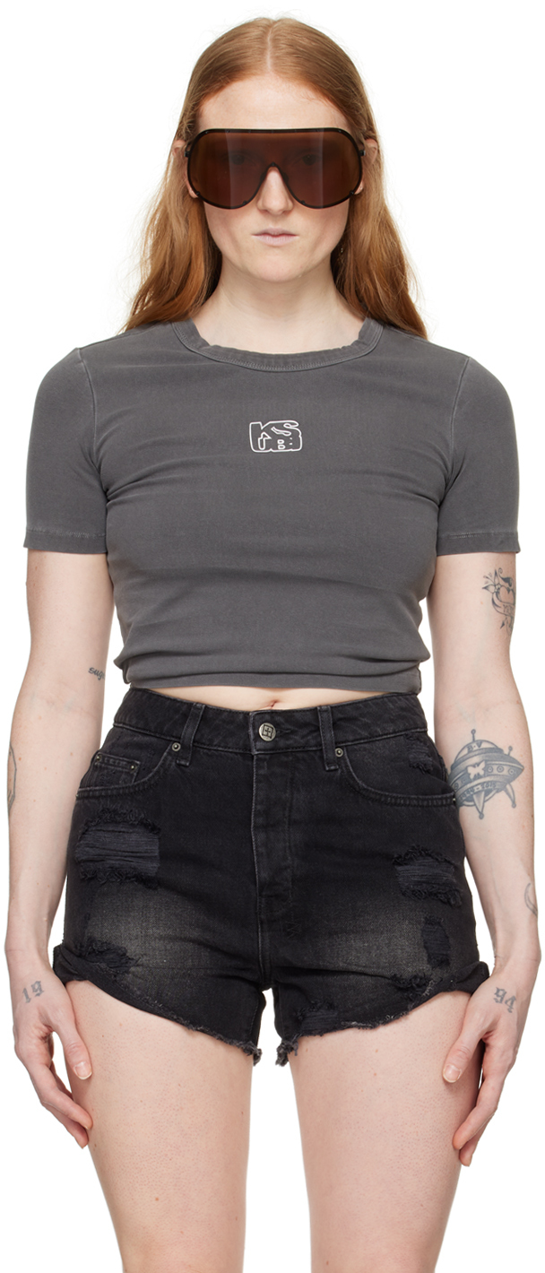 Ksubi Gray Stacked T-shirt In Charcoal