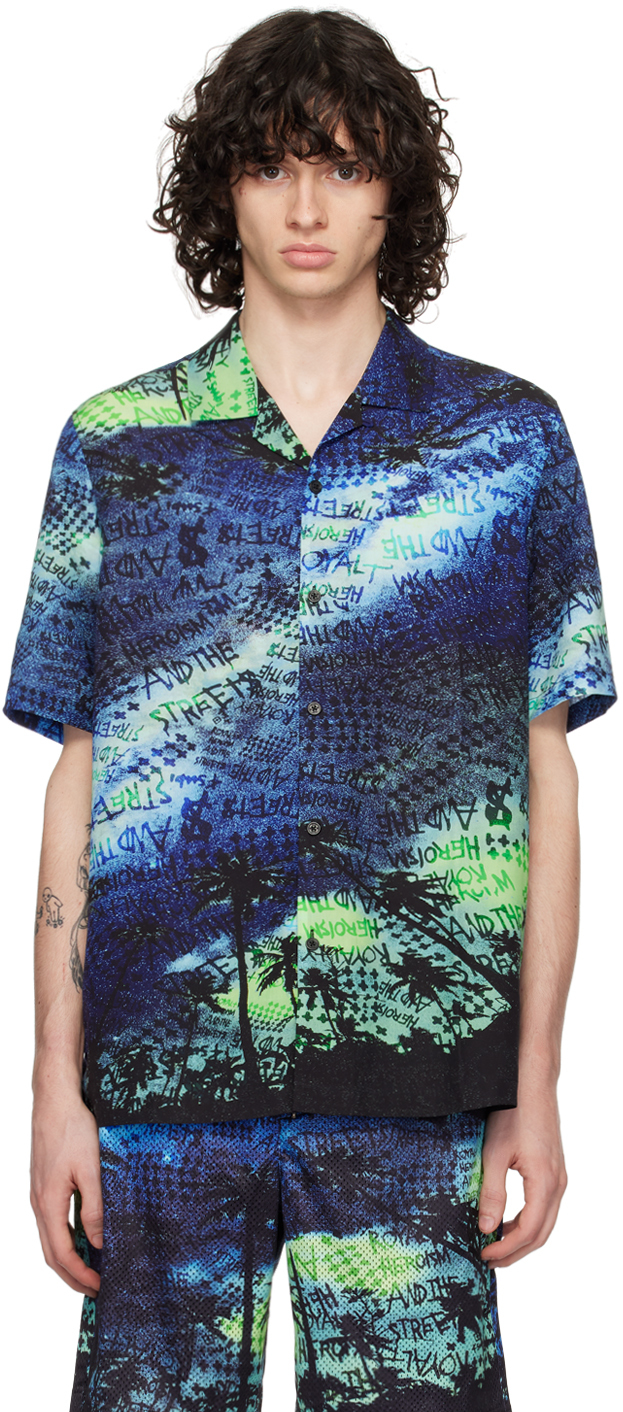 Shop Ksubi Blue Space Palm Shirt In Assorted