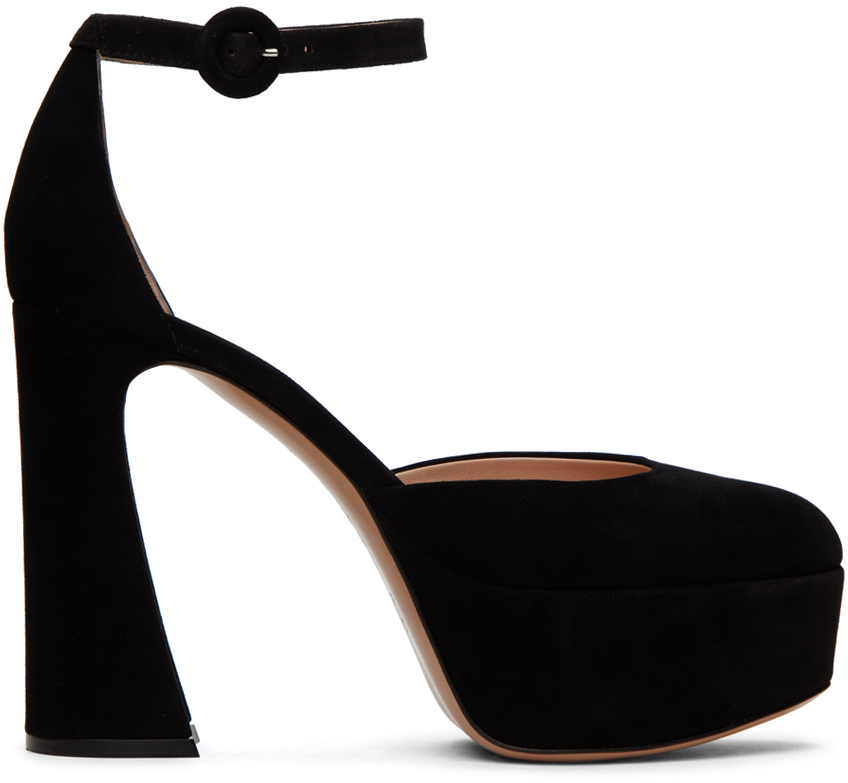 【Gianvito Rossi】HOLLY D'ORSAY スエード＆レザー パンプス Black Holly D'Orsay 120 velvet platform pumps | GIANVITO