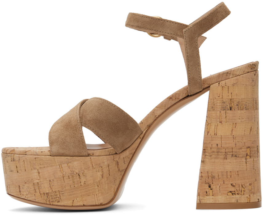 Gianvito Rossi Beige Bebe Heeled Sandals In Camel+cork