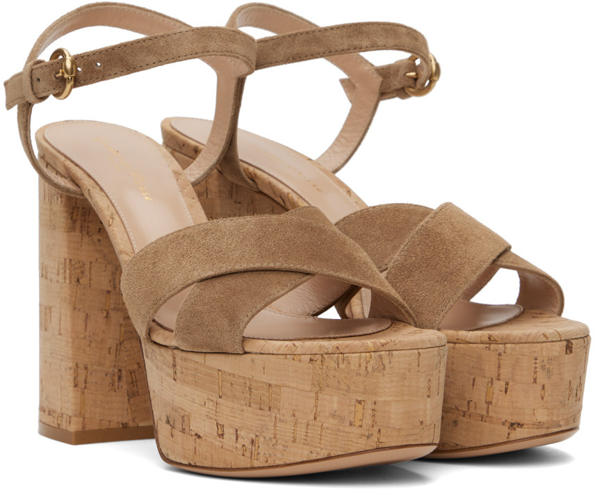 Gianvito Rossi Beige Bebe Heeled Sandals In Camel+cork