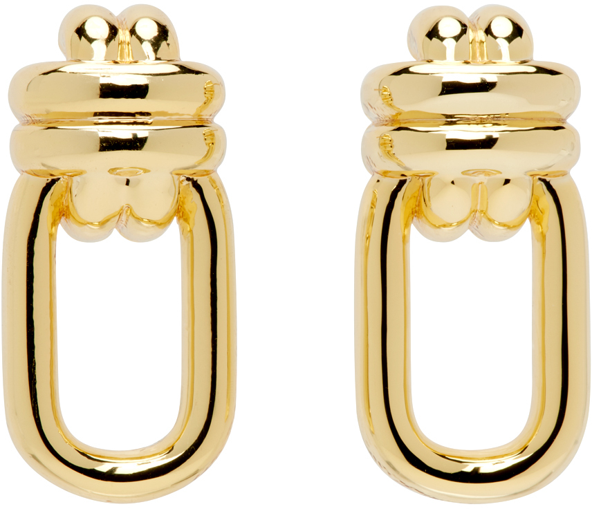 Gold Signature Link Double Cross Earrings