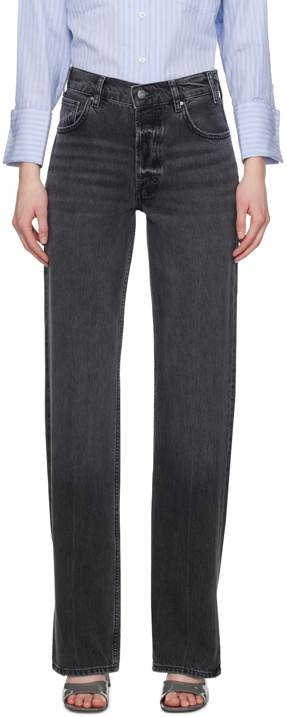 Shop Anine Bing Gray Roy Jeans In Washed Black