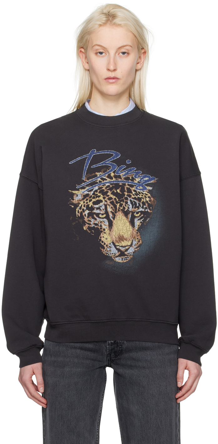 Shop Anine Bing Black Harvey Leopard Sweatshirt In Vintage Black
