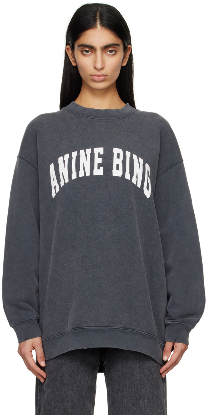 Shop Anine Bing Black Tyler Sweatshirt In Washed Black