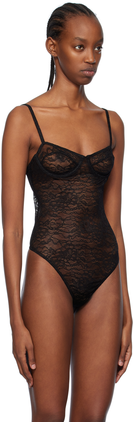 Anine Bing Via Bodysuit In Black Lace In Black
