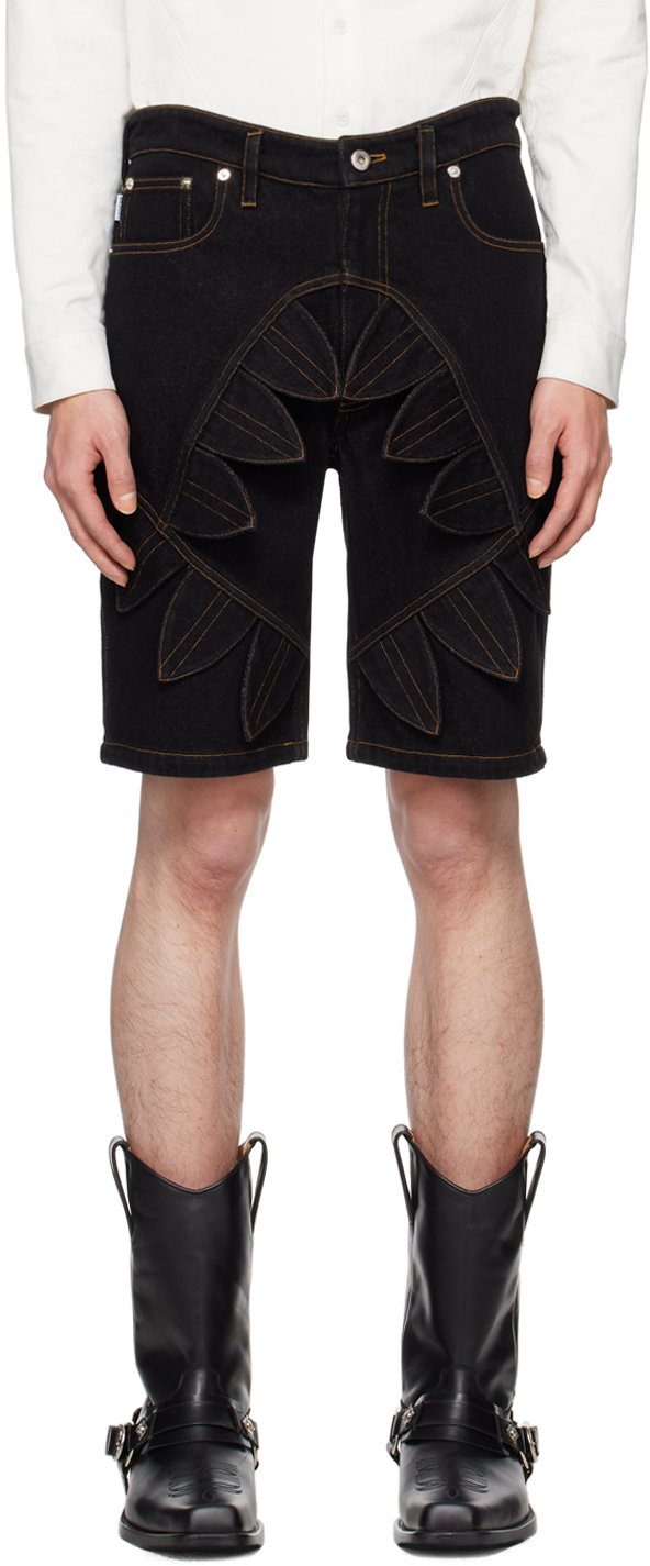 Black Petal Denim Shorts