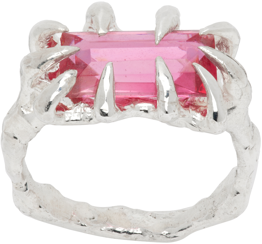 Harlot Hands Ssense Exclusive Silver Veil Ring In Rose