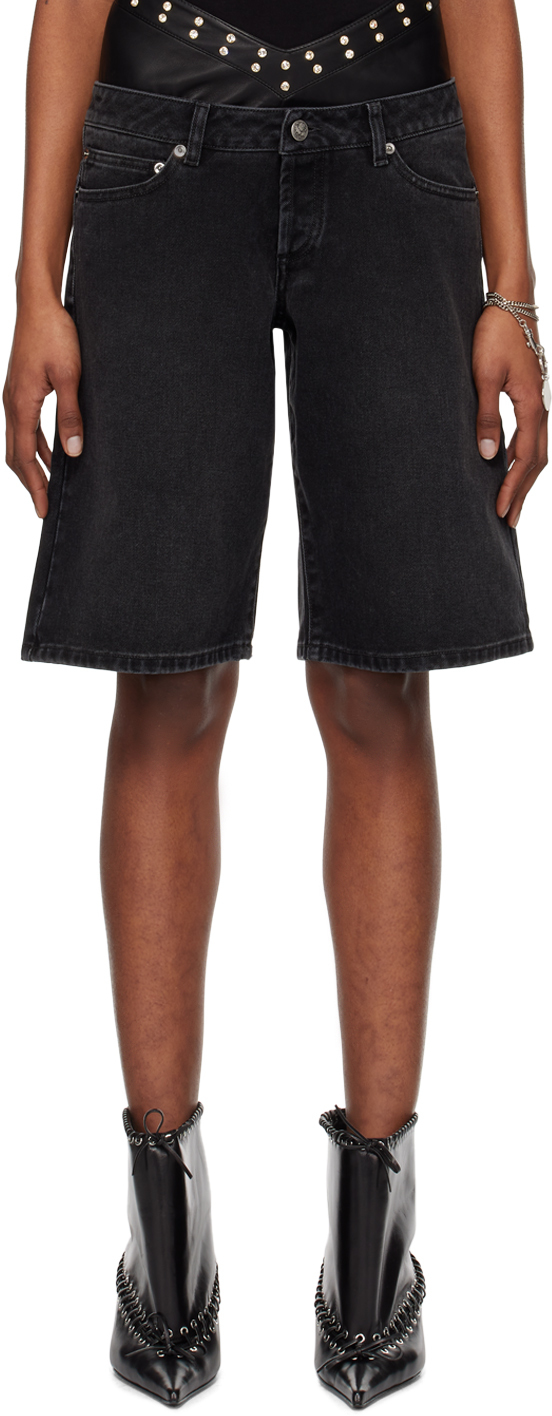 Black Double Denim Shorts