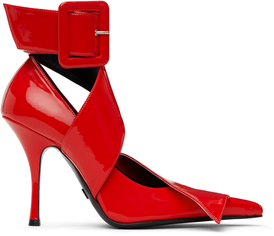 Shop All In Red Belt Heels In Red Fake Patent