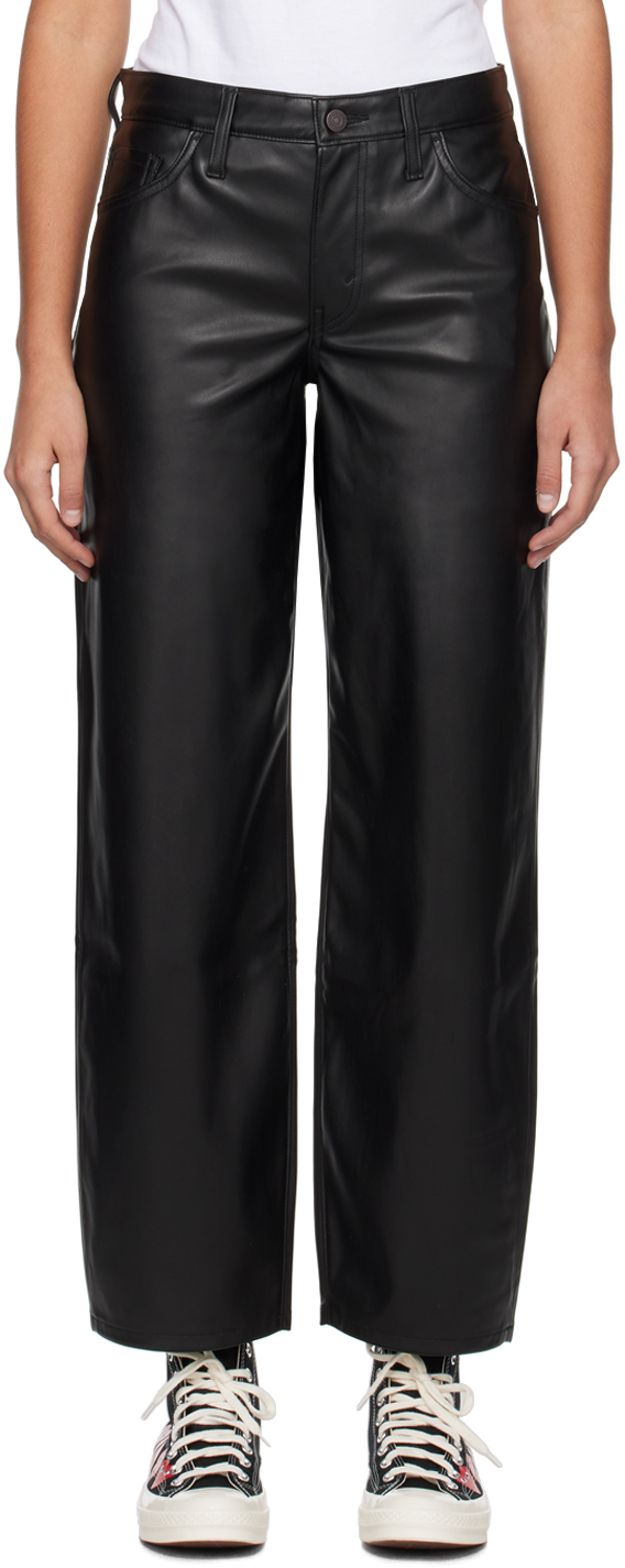 Black Baggy Dad Faux-Leather Trousers