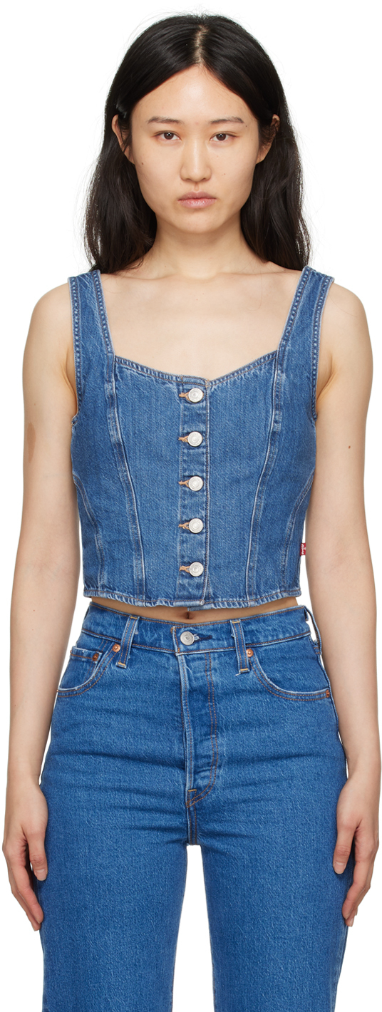 Alani Denim Corset Top - Medium Wash