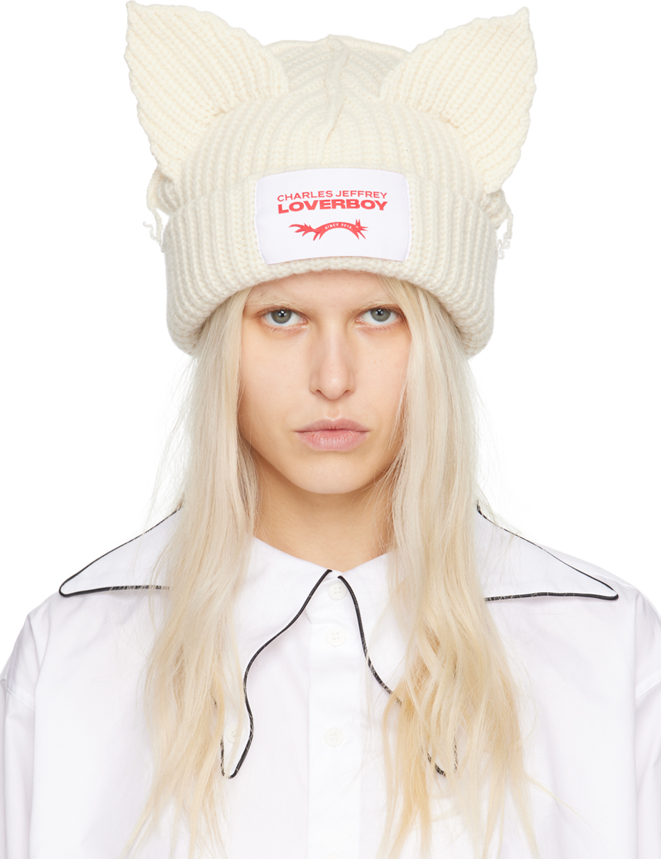 Charles Jeffrey Loverboyニット帽 Chunky Ears Charles Jeffrey Loverboy Chunky Rabbit Beanie Black+Ecru SET | eBay
