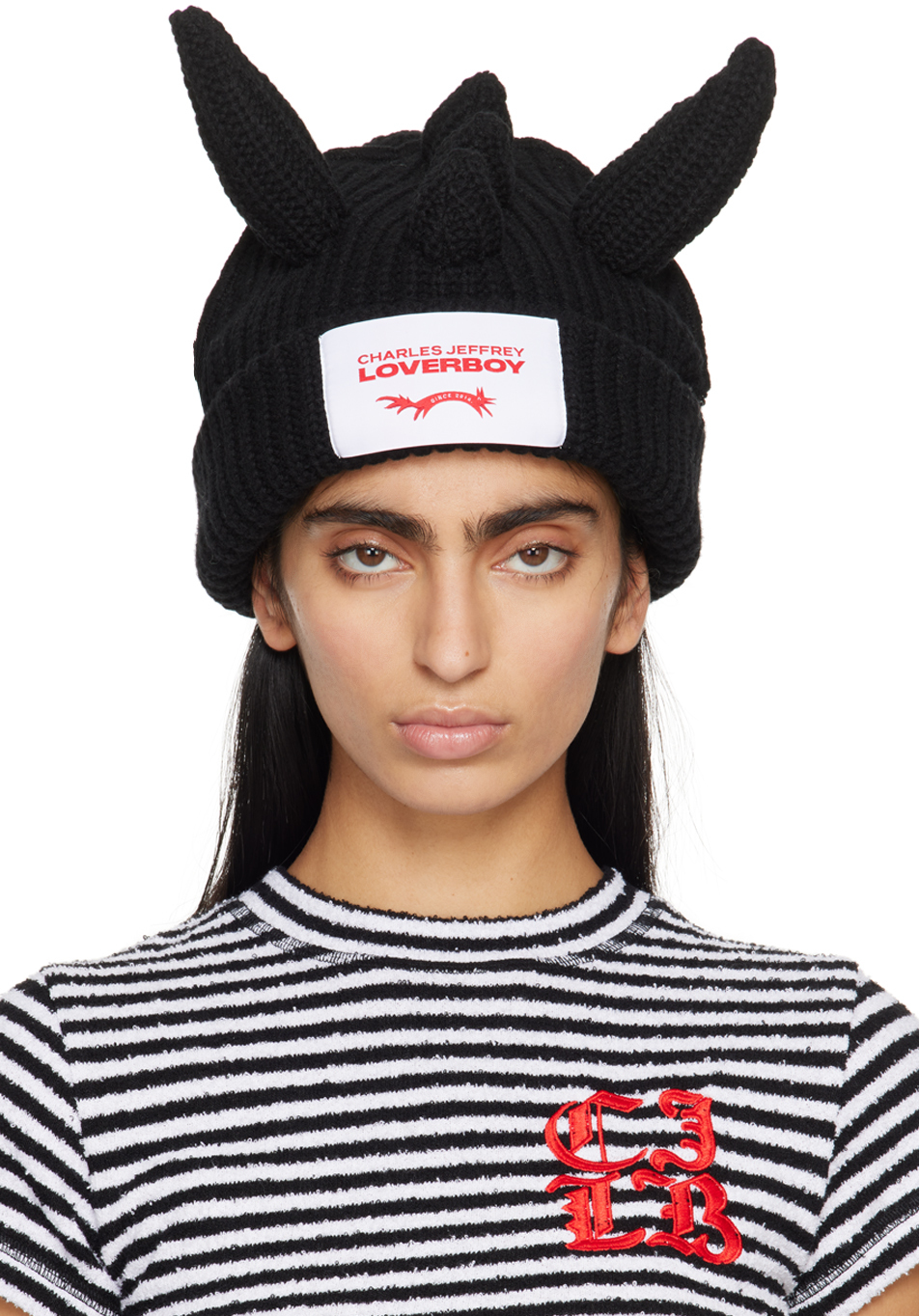 Charles Jeffrey LOVERBOY: Black Chunky Dragon Beanie | SSENSE