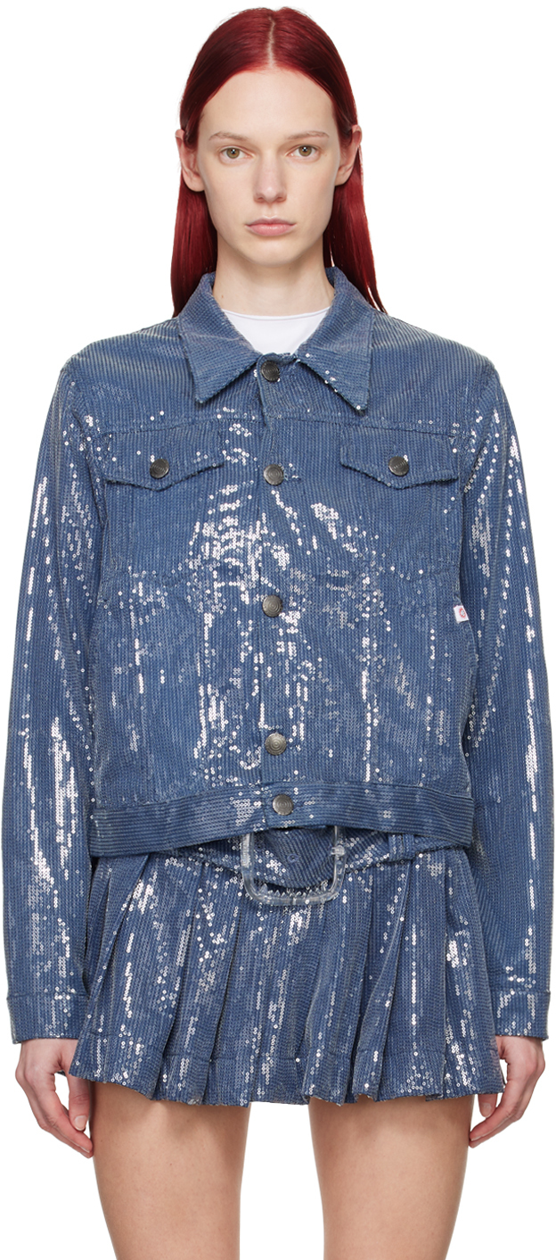 Charles Jeffrey Loverboy Blue Art Denim Jacket In Sequin Denim