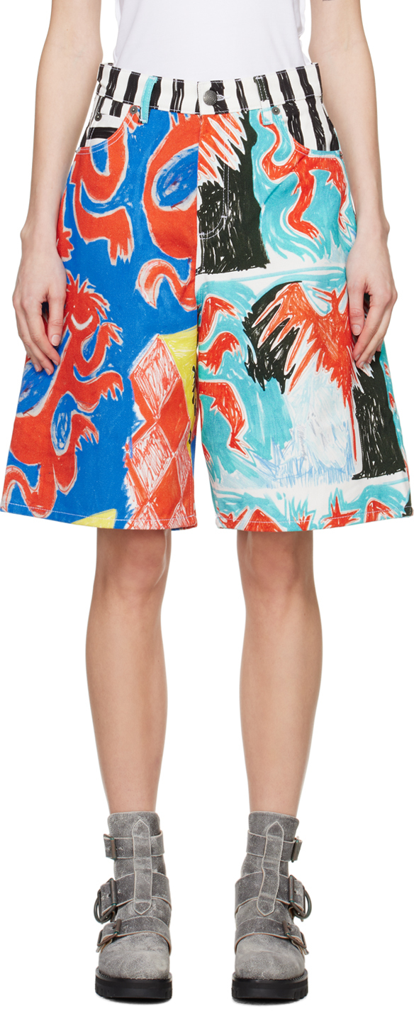 Multicolor Graphic Denim Shorts